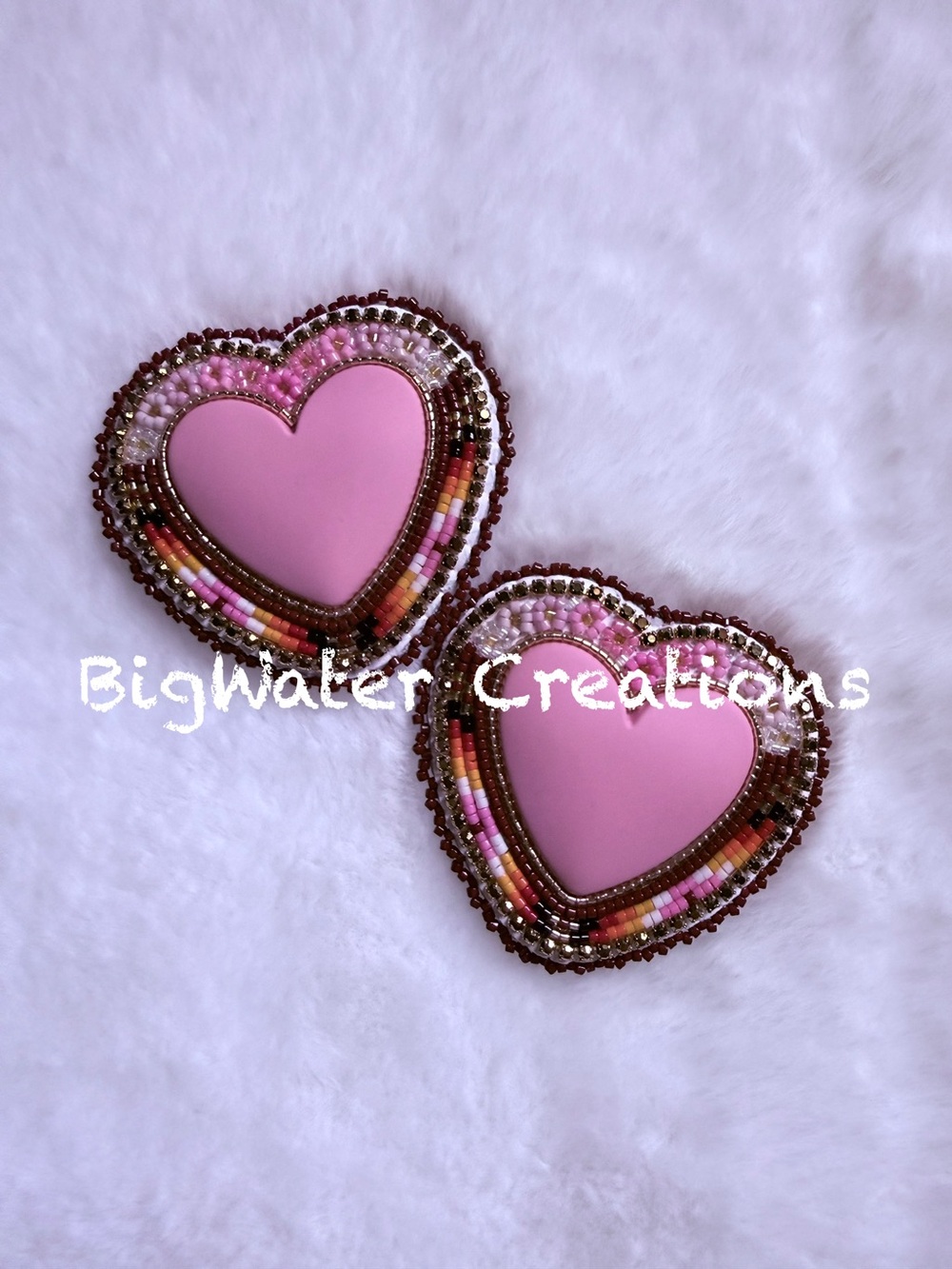 Handcrafted Pink Heart Beaded Earrings -